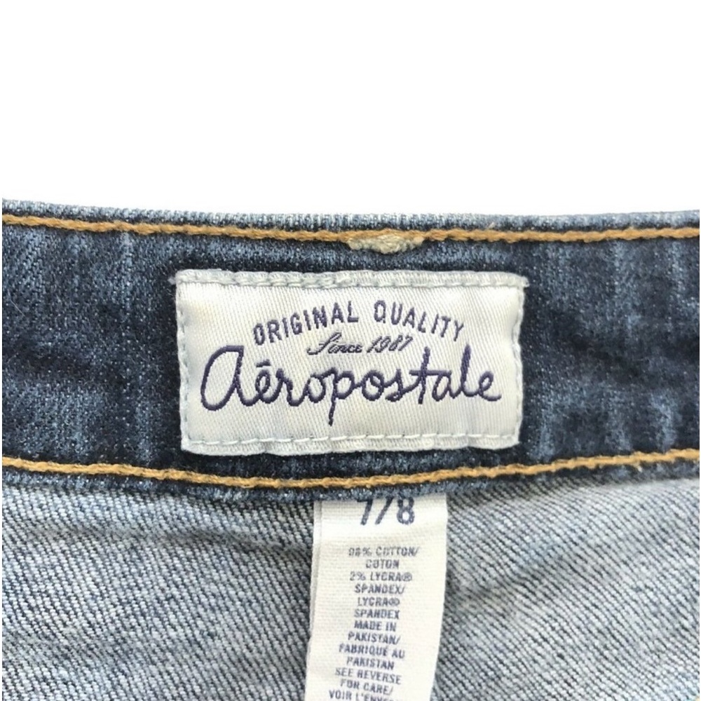 AÉROPOSTALE Womans Dark Wash Flex Effects Low-Rise Denim Midi Cuffed Shorts - Picture 7 of 12